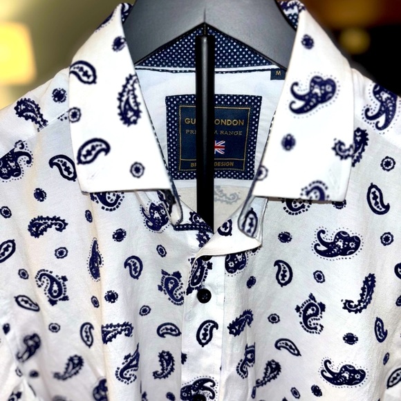 Guide London Premium Range Other - Guide London Premium Men’s Dress Shirt, White & Royal Blue Velvet Paisley SZ (M)